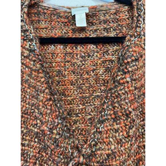 Chicos Womens Knit Poncho Sweater Fringe Size 2 Medium Mixed-Color - Picture 3 of 13